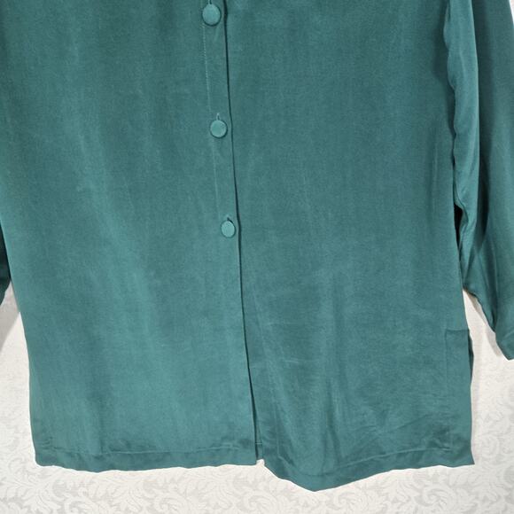 Neiman Marcus 100% Silk Tunic Top sz 10* Green Button Front Holiday Oversized - Picture 3 of 16